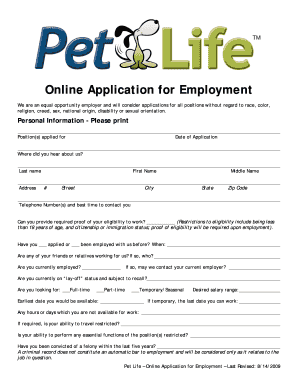 Petland Application Form