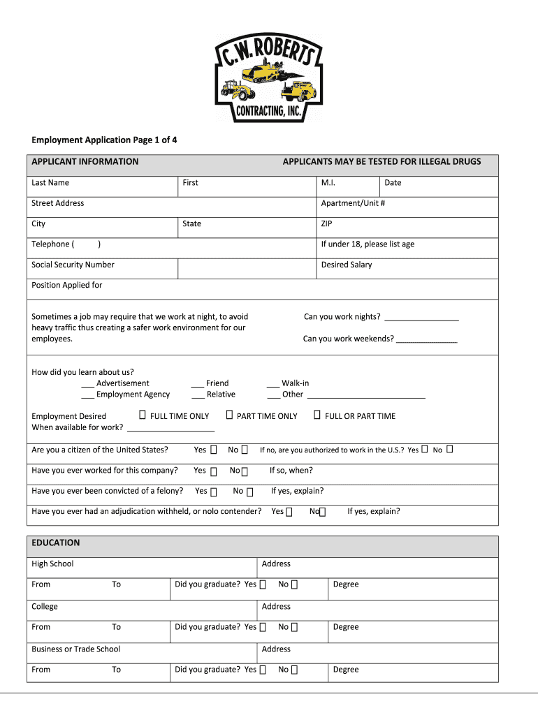 Cw Roberts Application  Form