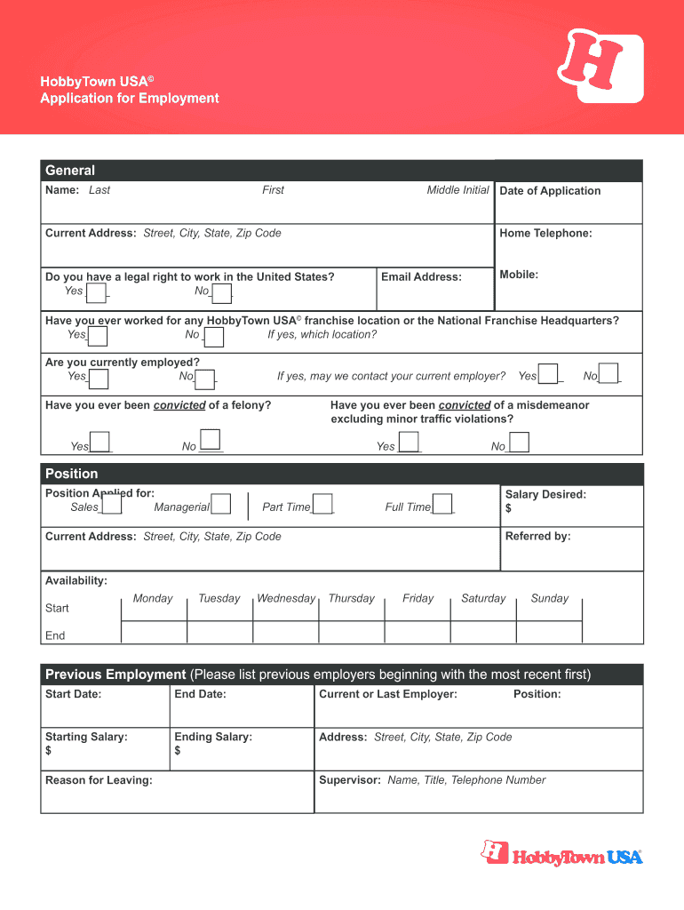 Hobbytown Application  Form