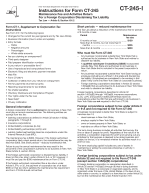 Form CT 245 IInstructions for Form CT 245 Maintenance Fee Tax Ny