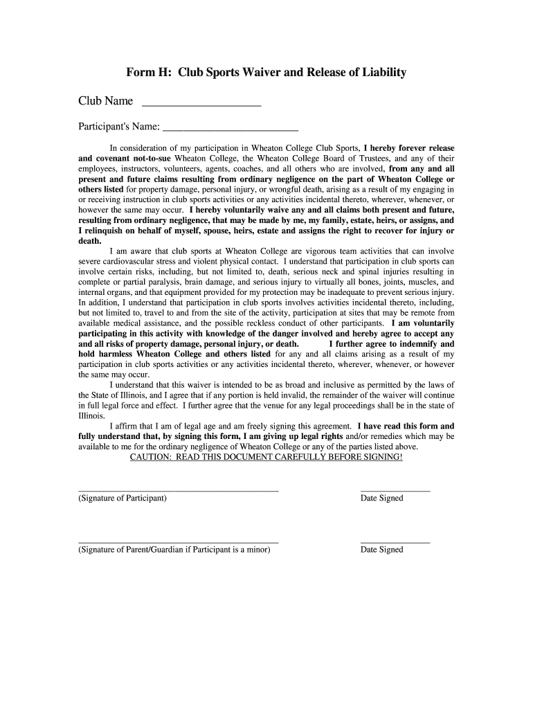 Sports Liability Waiver Form