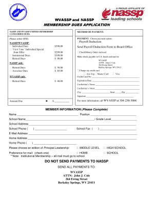 MEMBERSHIP DUES APPLICATION Wvssac  Form