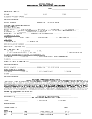  CITY of PASSAIC APPLICATION for OCCUPANCY 2009-2024