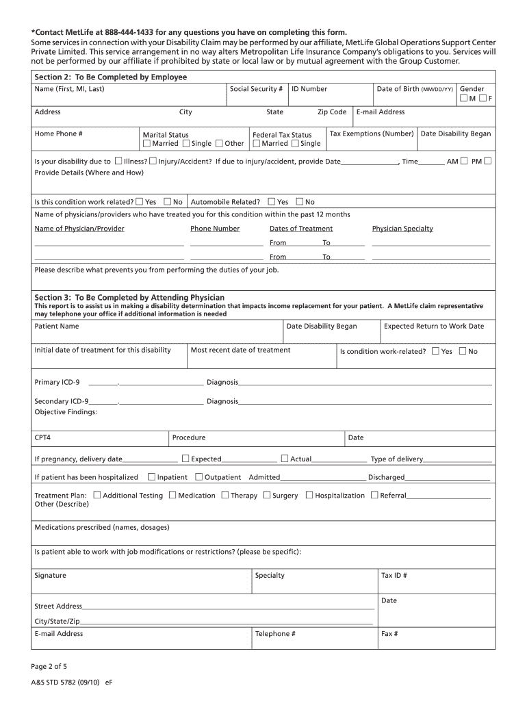 Get and Sign Metlife Short Term Disability Claim Form PDF 2010-2022