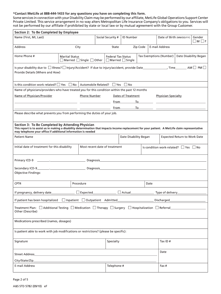  Metlife Short Term Disability Claim Form PDF 2010