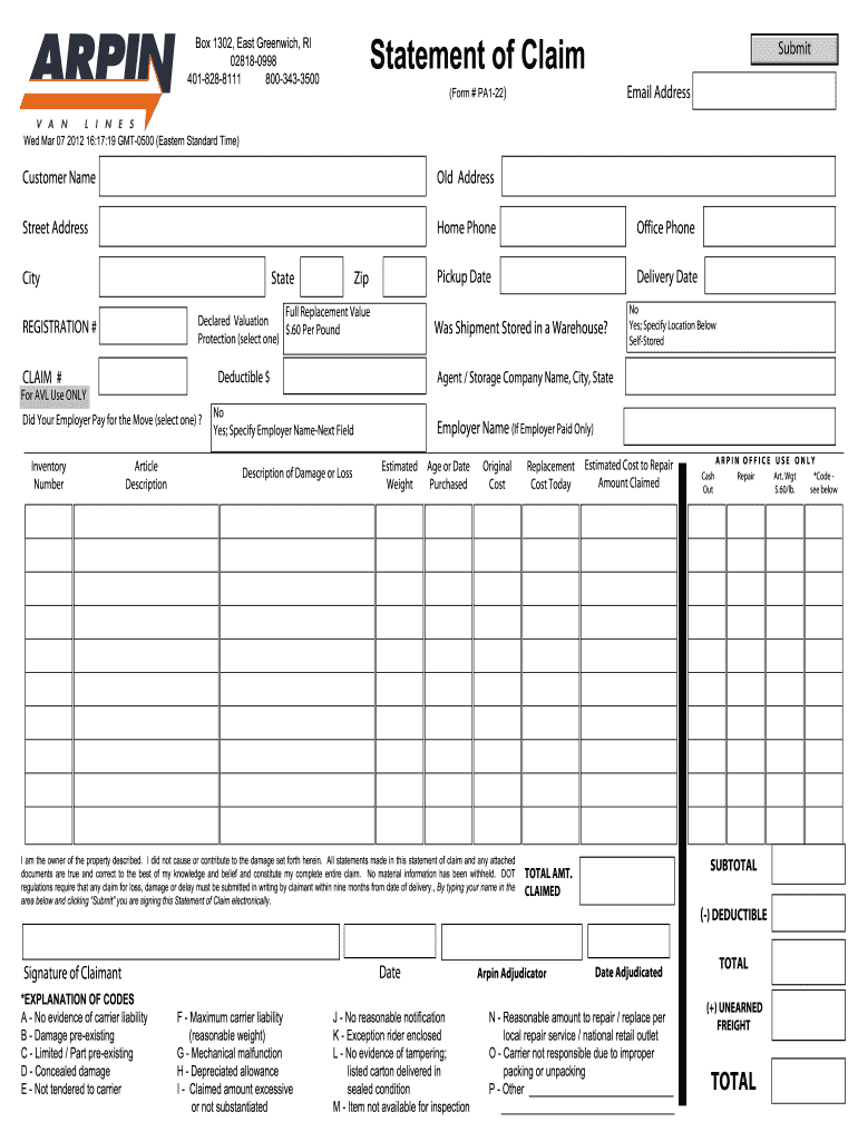 Arpin Claim Form