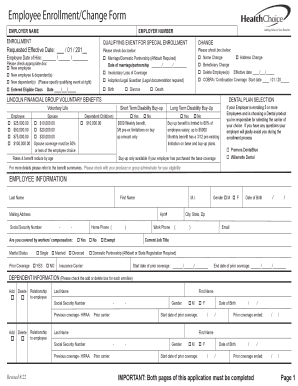 Employee EnrollmentChange Form AWB Health Choice