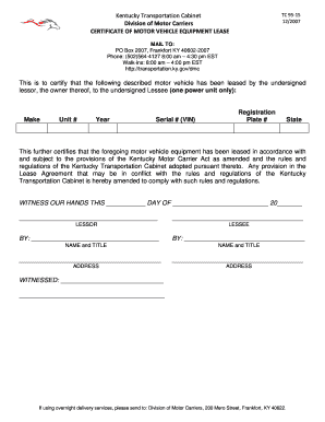 Equipment Leasing Form Kentucky