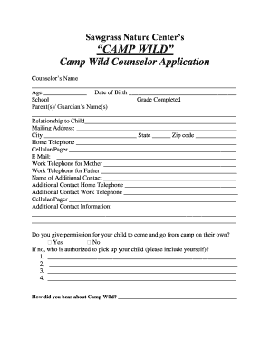 Summer Camp Councilor Application Form