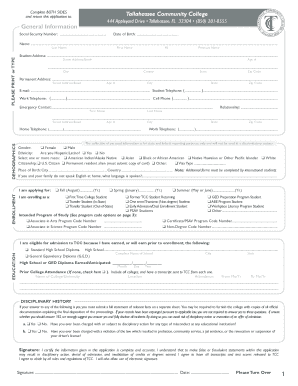 Admission Application Tallahassee Community College  Form