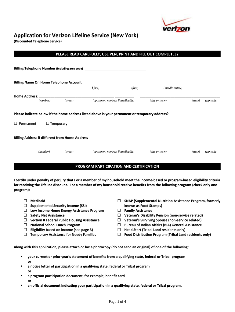 Verizon Lifeline Application Ny  Form