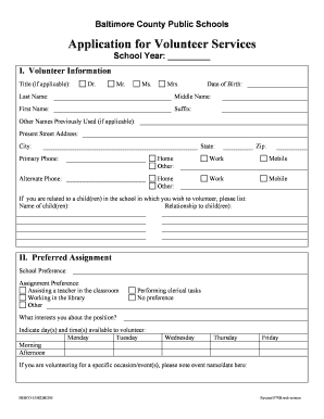  Application for Volunteer Services Baltimore County Public Schools Bcps 2008