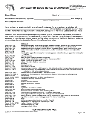 Dcf Affidavit of Good Moral Character  Form