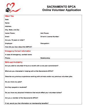 Spca Volunteer Application Form