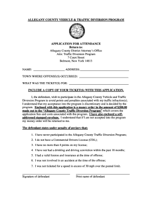 ALLEGANY COUNTY VEHICLE & TRAFFIC DIVERSION PROGRAM  Form