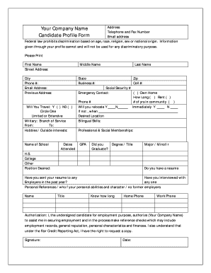 Candidate Profile Form