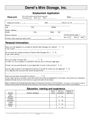 Derrel&#039;s Mini Storage Application  Form