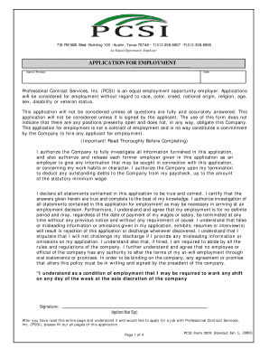 Pcsi Employment  Form