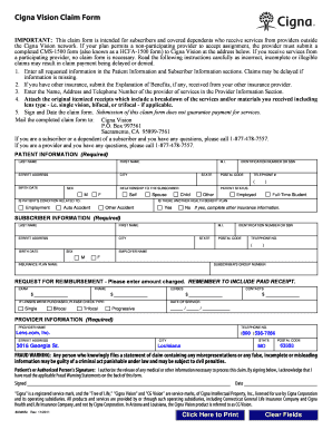 Cigna Vision Claim Online  Form