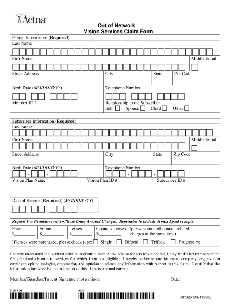  Aetna Vision Claim Form 2009