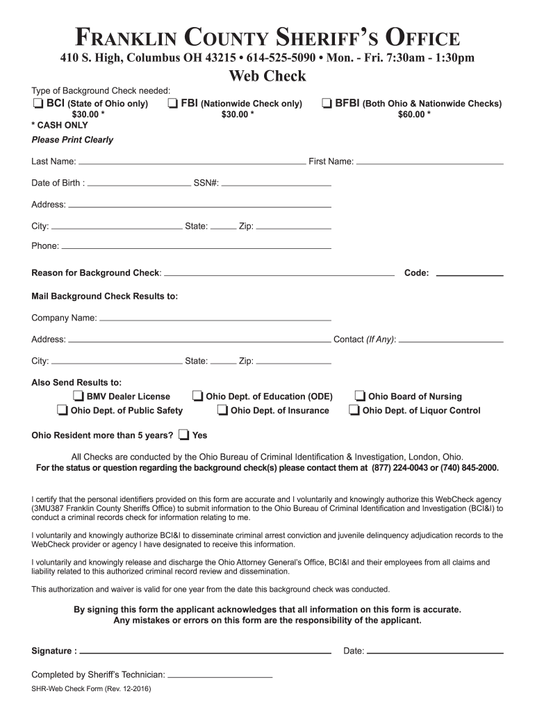  Franklin County Sheriff Office Ohio Form 2011