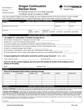 Oregon Continuation Election Form Providence Health Plans Healthplans Providence