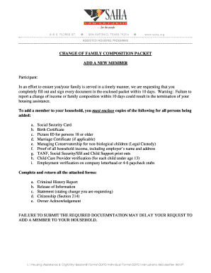 Change of Family CompositionAdd Member San Antonio Housing Saha  Form