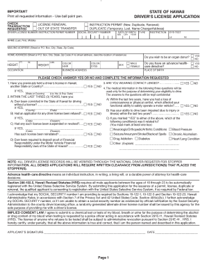 State of Hawaii Driver&amp;#39;s License Application City and County of Www1 Honolulu  Form