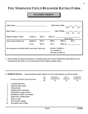 The NISONGER CHILD BEHAVIOR RATING FORM