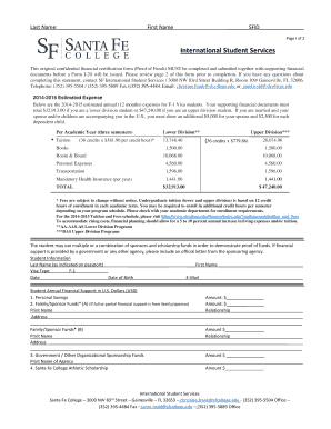 Proof of Funds Form Santa Fe College Dept Sfcollege