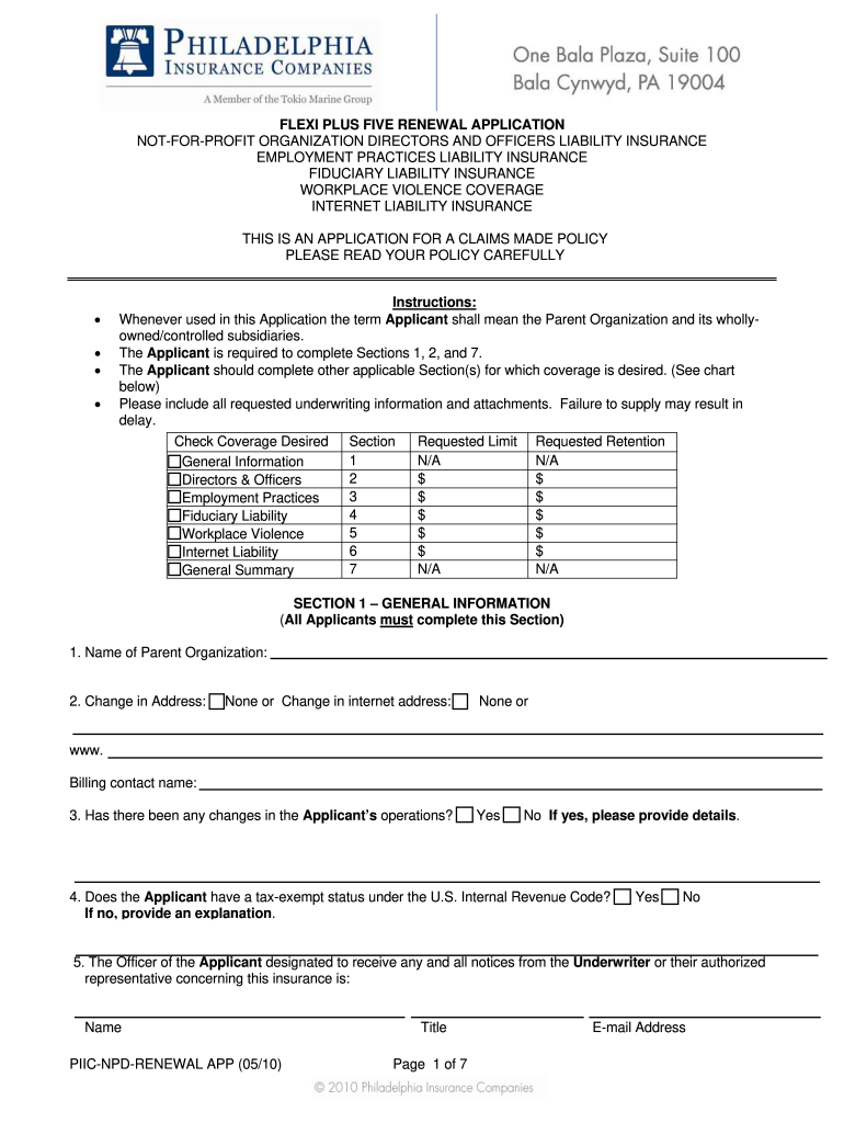 Philadelphia Flexi Plus Five  Form