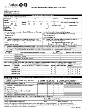  Anthem Dental Form 2013-2024