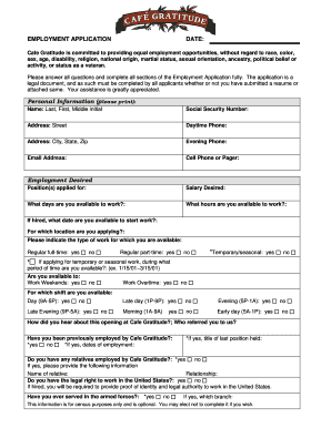 Cafe Gratitude Application Form