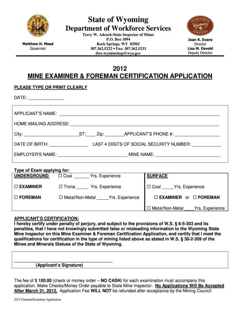  Foreman Application  Wyoming Department of Workforce Services  Wyomingworkforce 2012-2024