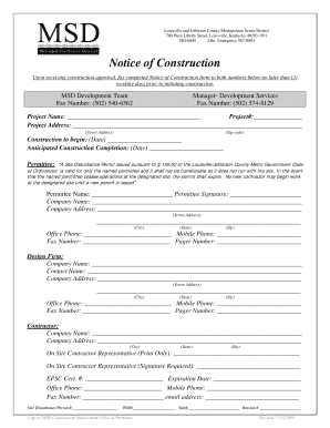 Notice of Construction MSD Msdlouky  Form