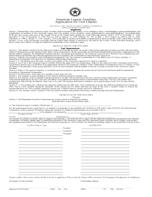 American Legion Auxiliary Application for Unit Charter  Form