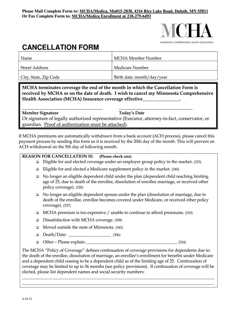 Mcha Cancellation Form