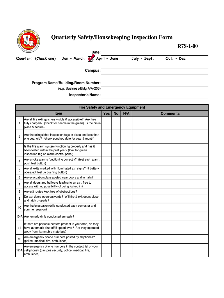 Housekeeping Inspection Checklist for Apartments  Form