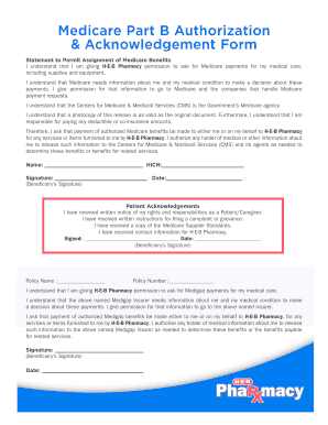 Medicare Part B Authorization &amp; Acknowledgement Form HEB Com