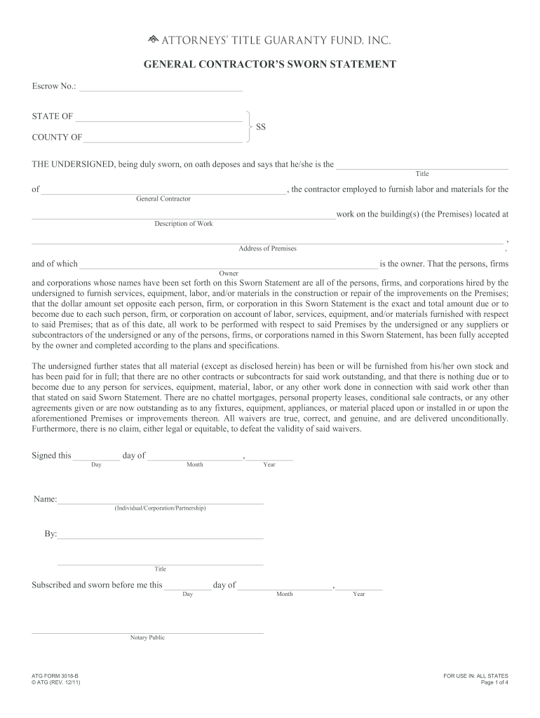  Contractor's Sworn Statement 2011-2024