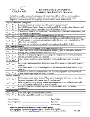 Quarterly Self Audit Checklist Environmental Health &amp; Safety Ehs Uc  Form