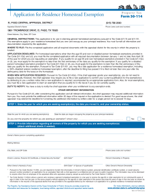 El Paso Central Appraisal District Homestead Exemption  Form