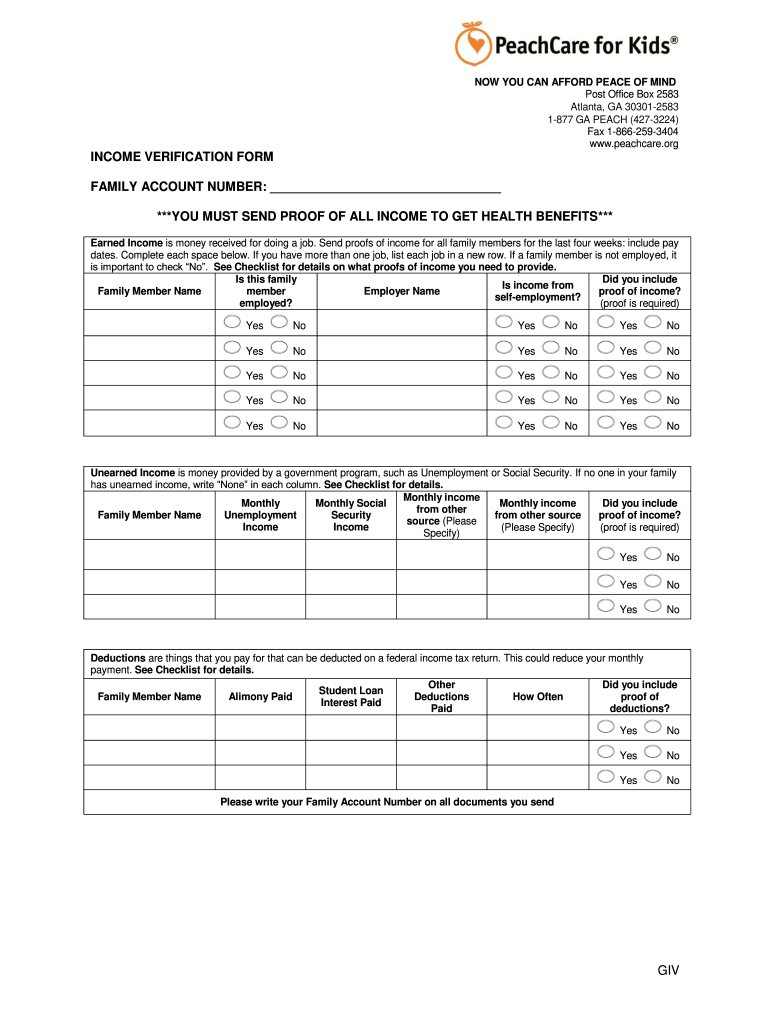 Peachcare Income Verification  Form