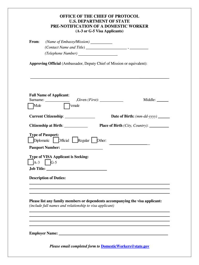 Get and Sign Pre Notification of a Domestic Worker Form