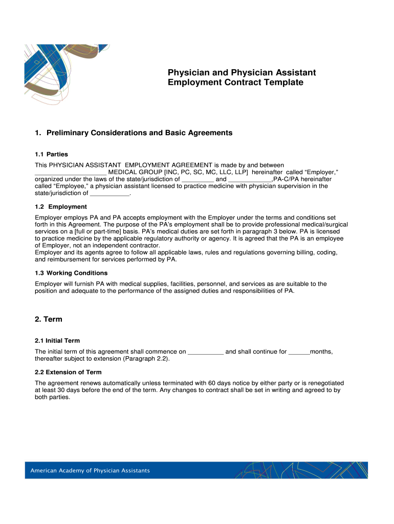Physician Assistant Contract Template  Form