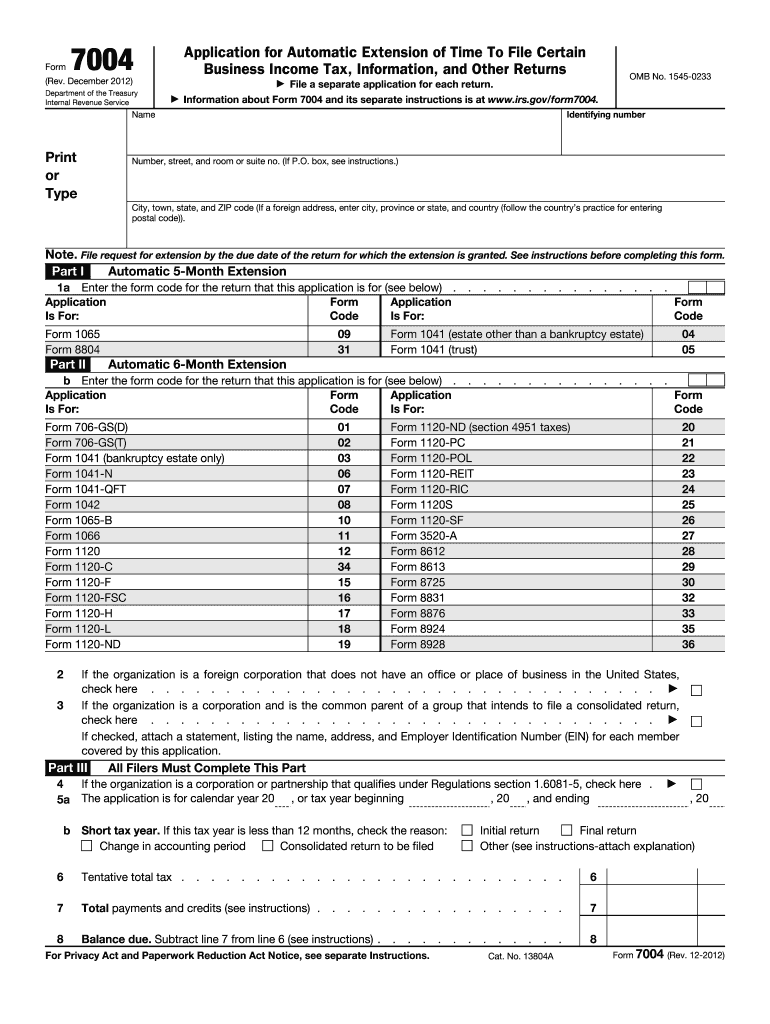  Form 7004 2012