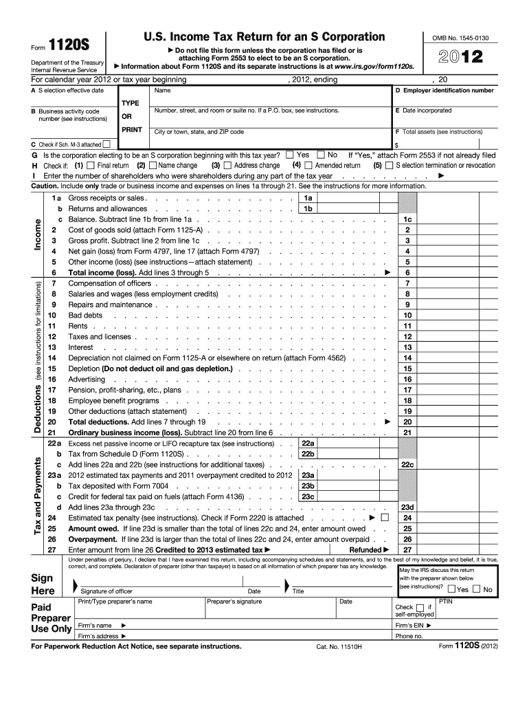  Form 1120s 2012