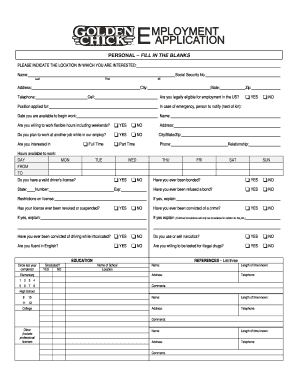  Golden Chick Application 2009