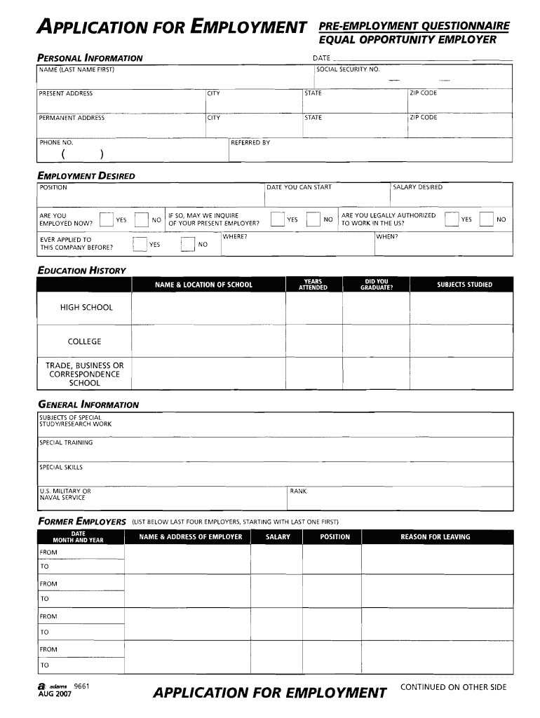 Pre Employment Questionnaire PDF  Form