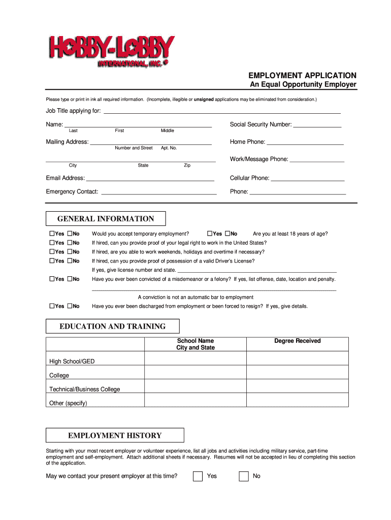 Get and Sign Hobby Lobby Application 2008-2022 Form